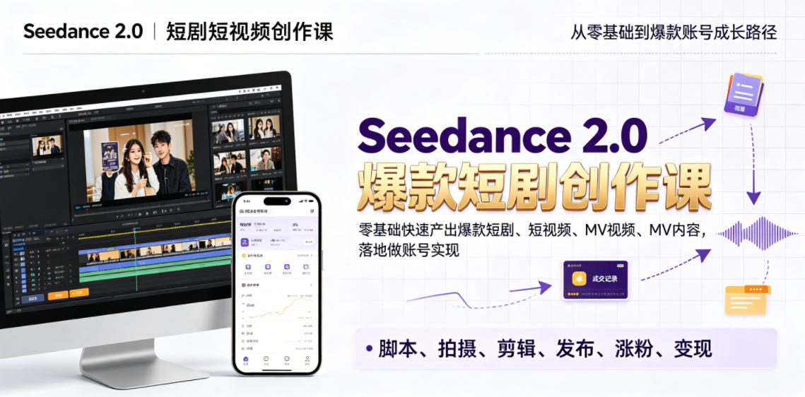 Seedance 2.0短剧短视频创作课，零基础快速产出爆款短剧、短视频、MV内容，落地做账号实现变现-云途创业网