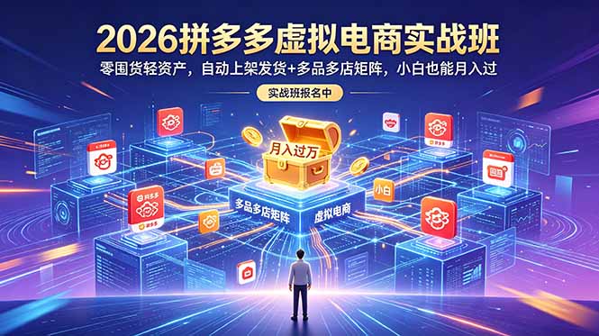 2026拼多多虚拟电商实战班：零囤货轻资产，自动上架发货+多品多店矩阵，小白也能月入过万-云途创业网
