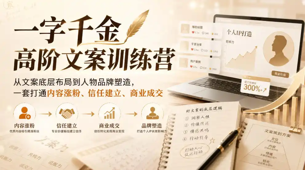 一字千金高阶文案训练营，从文案底层布局到人物品牌塑造，一套打通内容涨粉、信任建立、商业成交-云途创业网