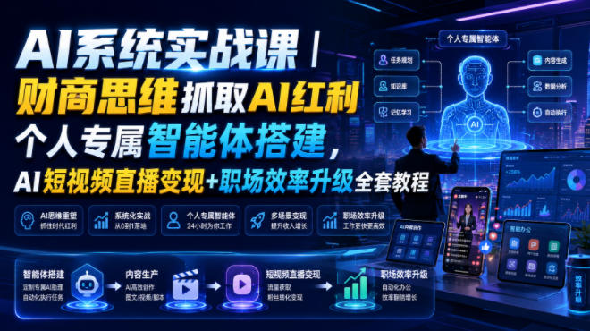 AI系统实战课｜财商思维抓取AI红利｜个人专属智能体搭建，AI短视频直播变现+职场效率升级全套教程-云途创业网