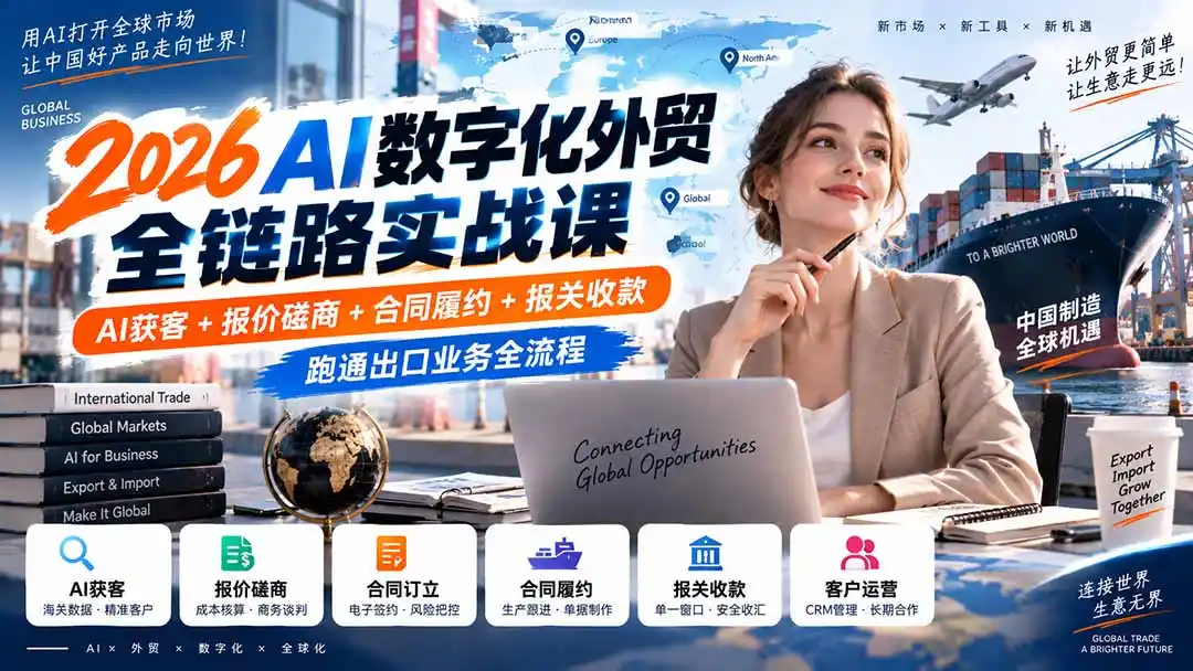 2026AI数字化外贸全链路实战课:AI获客+报价磋商+合同履约+报关收款,跑通出口业务全流程-云途创业网