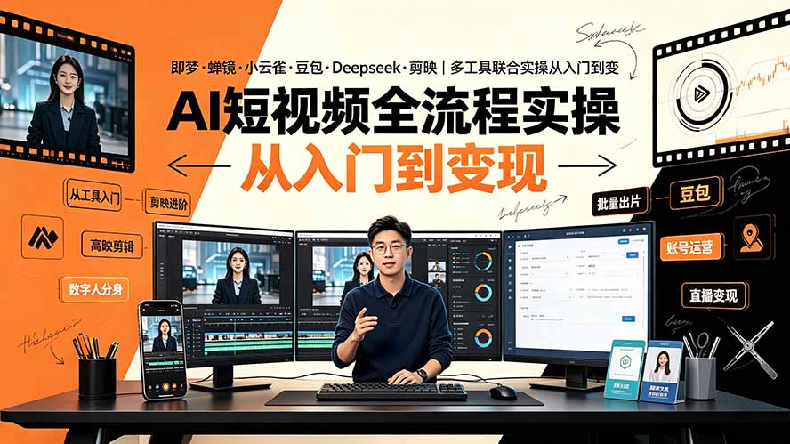 AI短视频全流程实操:即梦·蝉镜·小云雀·豆包·Deepseek·剪映|多工具联合实操从入门到变现-云途创业网