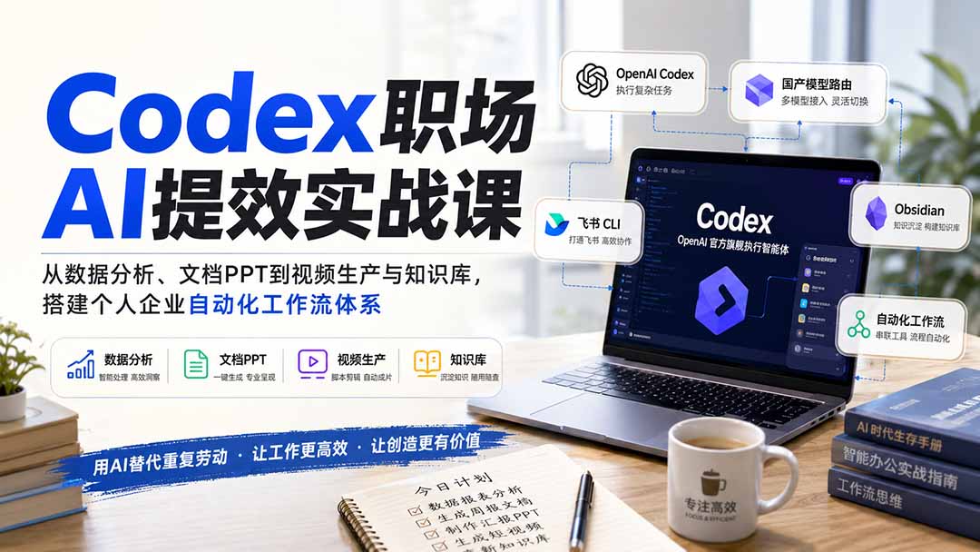 Codex职场AI提效实战课：从数据分析、文档PPT到视频生产与知识库，搭建个人企业自动化工作流体系-云途创业网