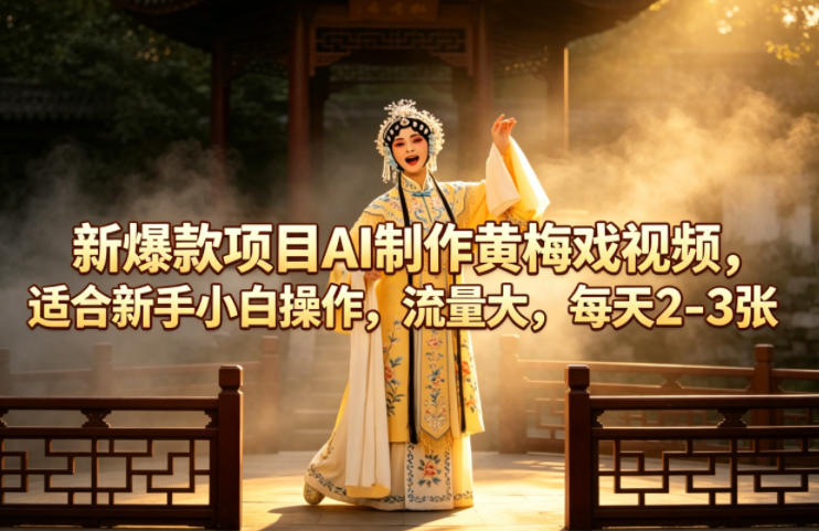 新爆款项目AI制作黄梅戏视频，适合新手小白操作，流量大，每天2-3张-云途创业网