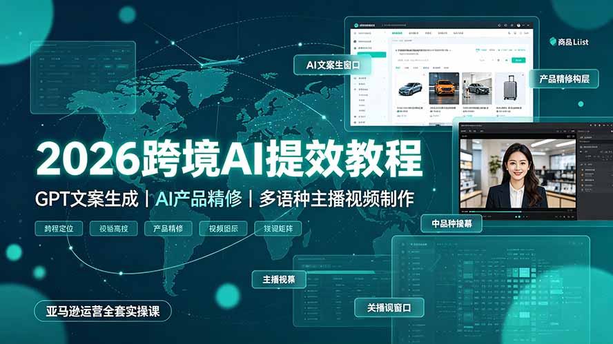 2026跨境AI提效教程·GPT文案生成｜AI产品精修｜多语种主播视频制作，亚马逊运营全套实操课-云途创业网