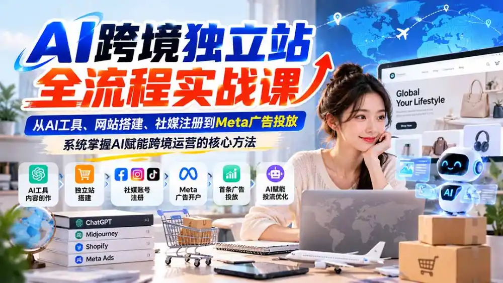 AI跨境独立站全流程实战课：从AI工具、网站搭建、社媒注册到Meta广告投放，系统掌握AI赋能跨境运营的核心方法-云途创业网
