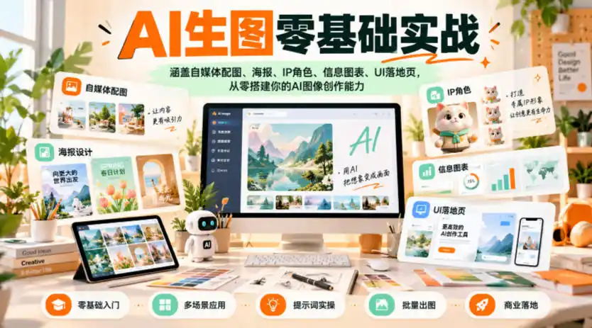 AI生图零基础实战,涵盖自媒体配图、海报、IP角色、信息图表、UI落地页,从零搭建你的AI图像创作能力-云途创业网