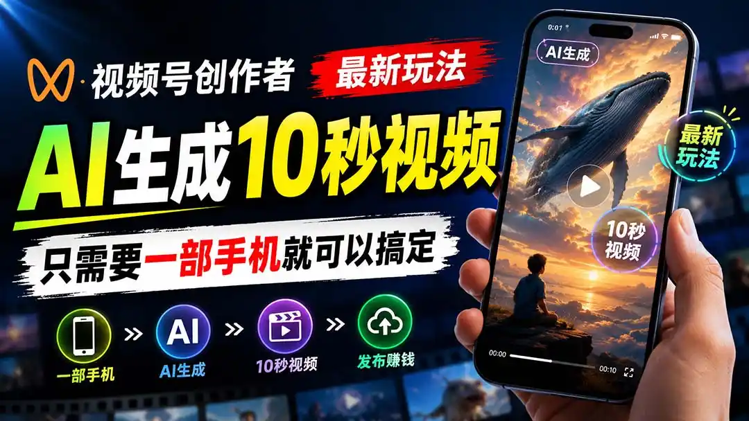 视频号创作者最新玩法，AI生成10秒视频，只需要一部手机就可以搞定-云途创业网