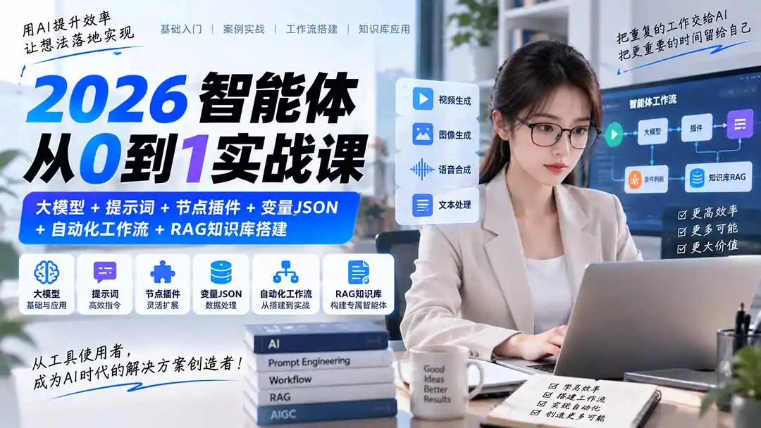 2026智能体从0到1实战课｜大模型+提示词+节点插件+变量JSON+自动化工作流+RAG知识库搭建-云途创业网