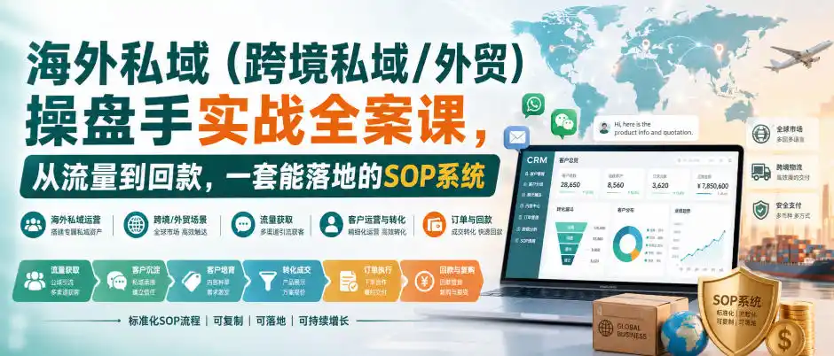 海外私域(跨境私域/外贸)操盘手实战全案课,从流量到回款,一套能落地的SOP系统-云途创业网
