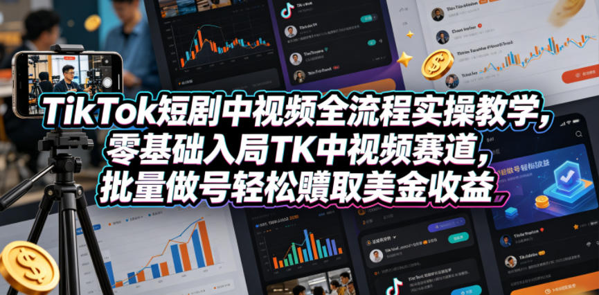 TikTok短剧中视频全流程实操教学，零基础入局TK中视频赛道，批量做号轻松賺取美金收益-云途创业网