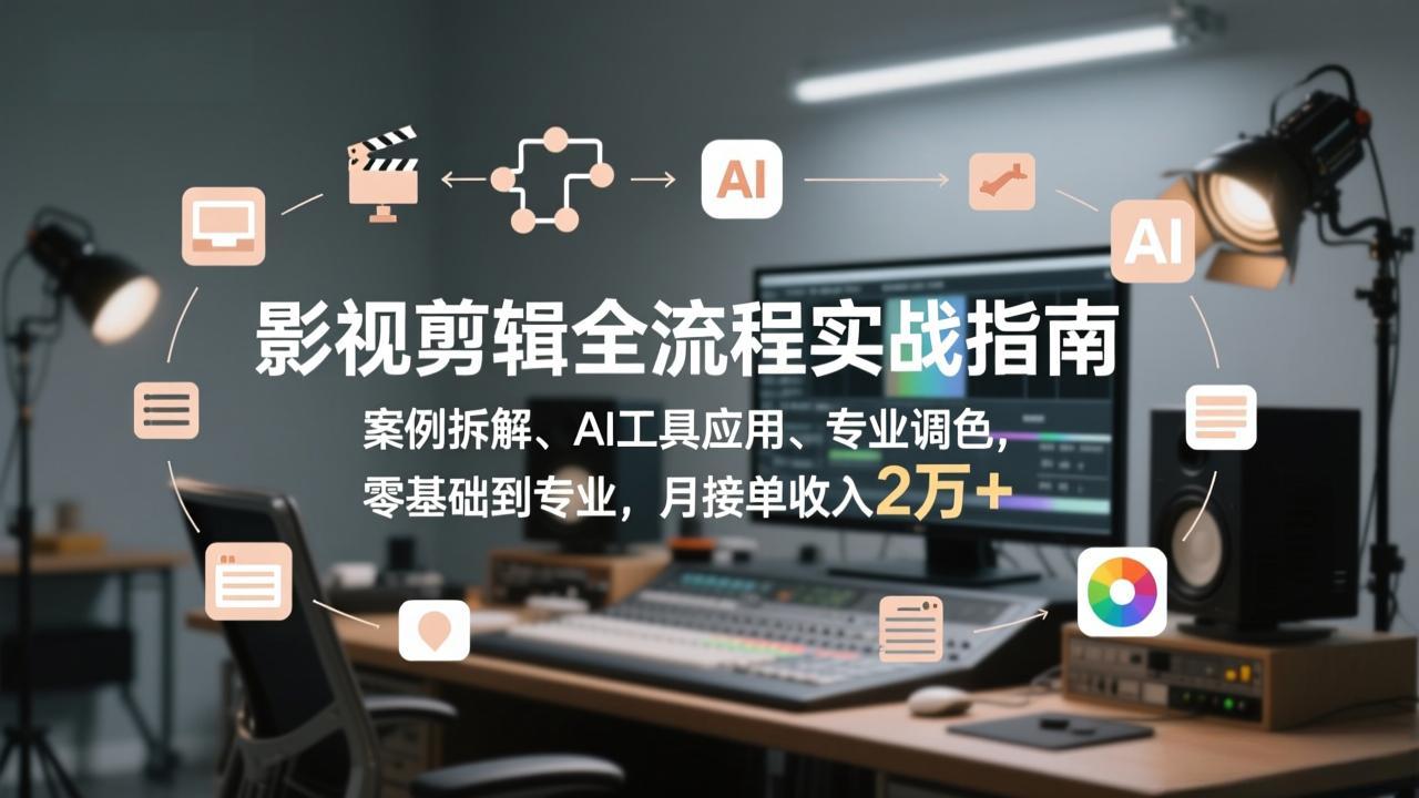 影视剪辑全流程实战指南,案例拆解、AI工具应用、专业调色,零基础到专业,月接单收入2万+-云途创业网
