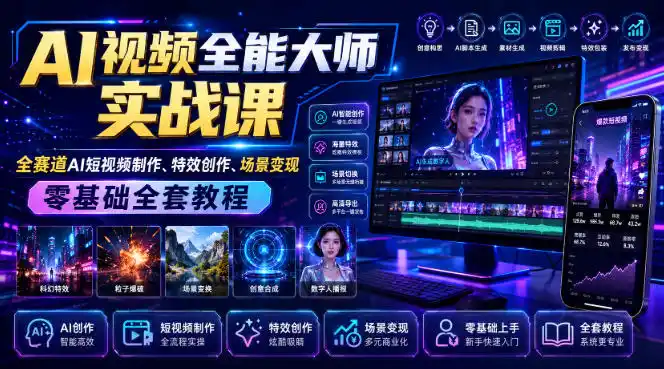 AI视频全能大师实战课|全赛道AI短视频制作、特效创作、场景变现零基础全套教程-云途创业网