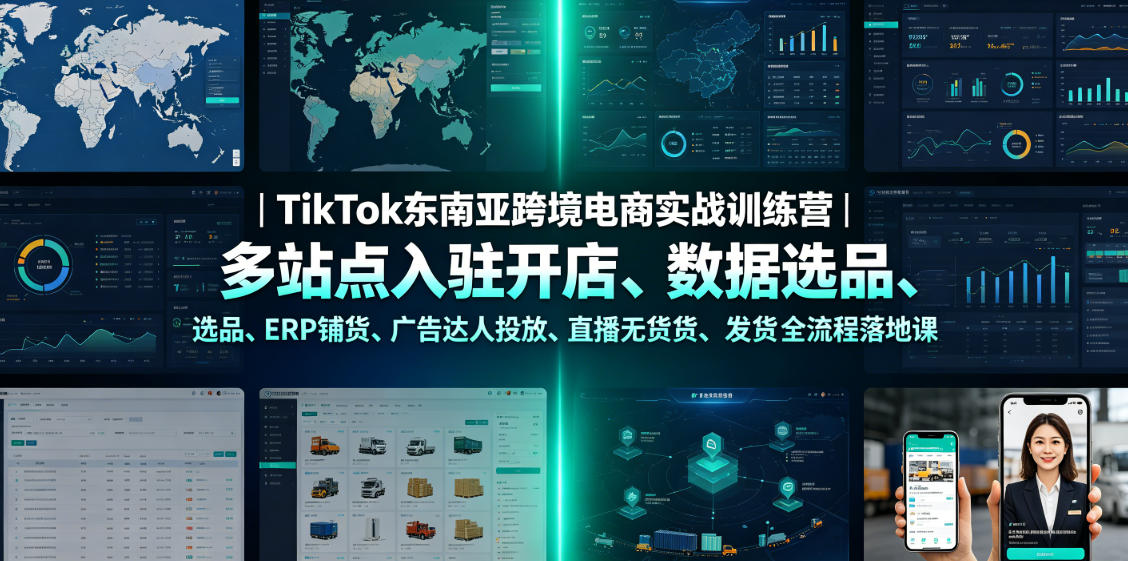 TikTok东南亚跨境电商实战训练营｜多站点入驻开店、数据选品、ERP铺货、广告达人投放、直播无货源发货全流程落地课-云途创业网