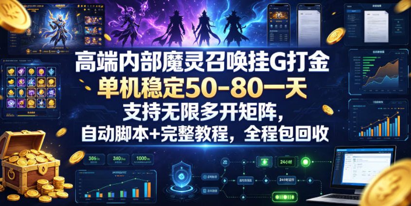 高端内部魔灵召唤挂G打金，单机稳定50-80一天，支持无限多开矩阵，自动脚本+完整教程，全程包回收【揭秘】-云途创业网