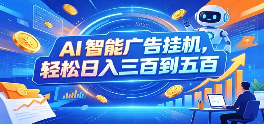 AI智能广告挂机，24小时自动跑，日入300-500，新手零门槛-云途创业网