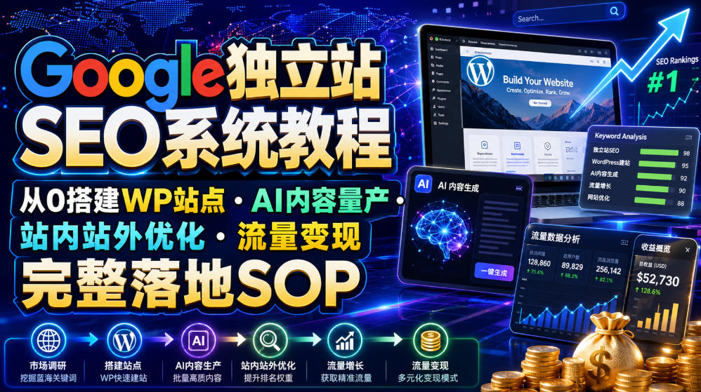 Google独立站SEO系统教程，从0搭建WP站点・AI内容量产・站内站外优化・流量变现完整落地SOP(2026年7月)-云途创业网