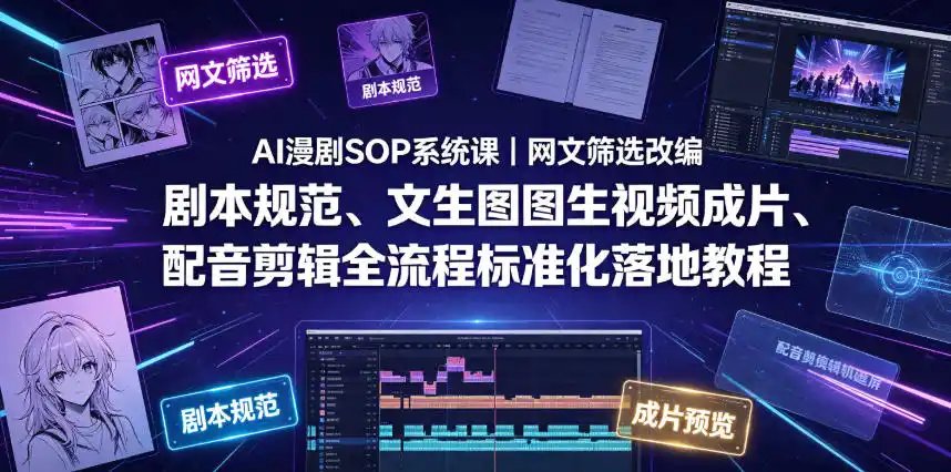 AI漫剧SOP系统课|网文筛选改编、剧本规范、文生图图生视频成片、配音剪辑全流程标准化落地教程(更新0810)-云途创业网