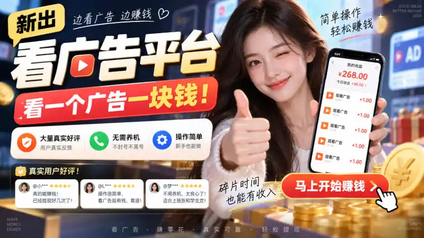新出看广告平台，看一个广告一块钱，大量真实好评！无需养机、不会黑号，操作简单【揭秘】-云途创业网