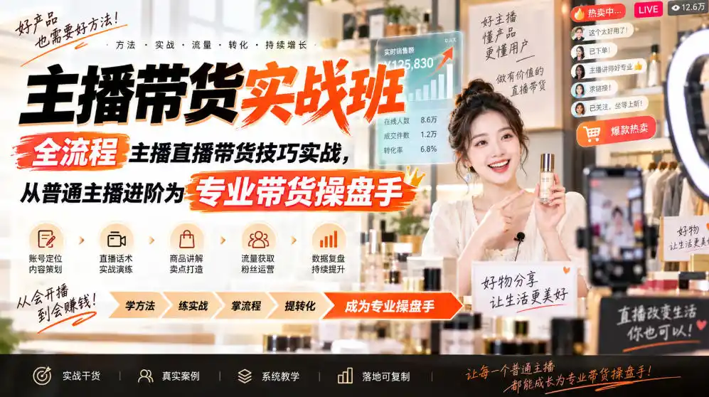 主播带货实战班ZB，全流程主播直播带货技巧实战，从普通主播进阶为专业带货操盘手-云途创业网