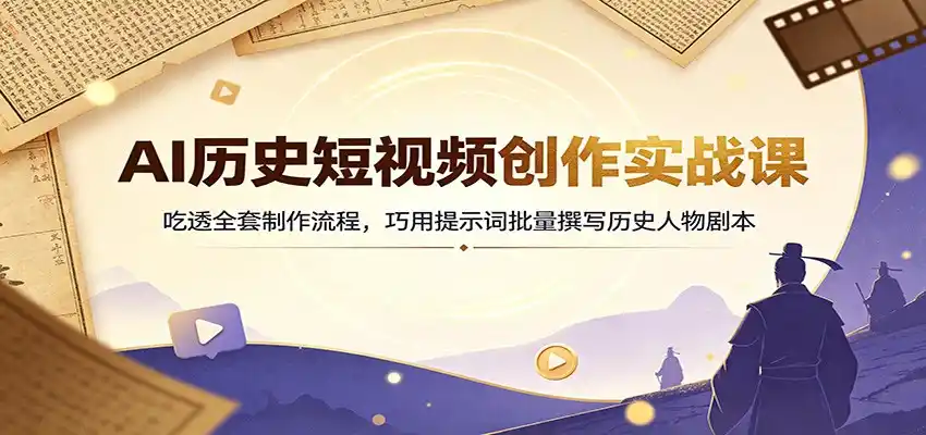 AI历史短视频创作实战课:吃透全套制作流程,巧用提示词批量撰写历史人物剧本-云途创业网