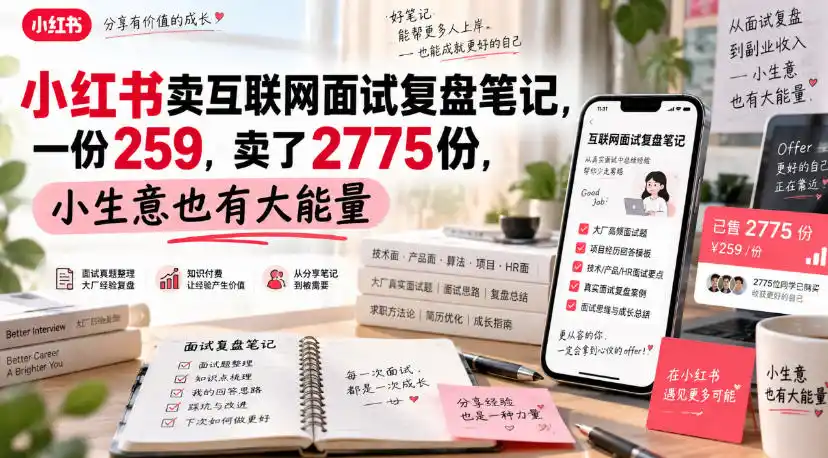 小红书卖互联网面试复盘笔记，一份259，卖了2775份，小生意也有大能量-云途创业网
