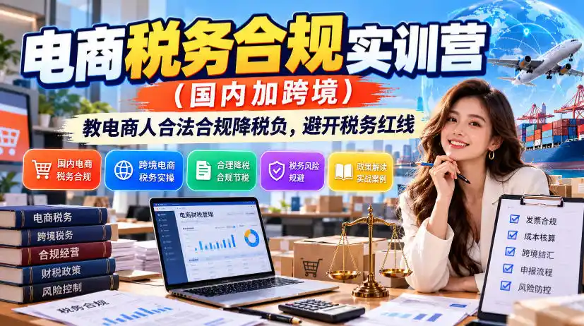 电商税务合规实训营(国内加跨境)，教电商人合法合规降税负，避开税务红线-云途创业网