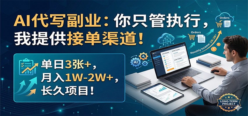 AI代写副业：你只管执行，我提供接单渠道！单日3张+，月入1W-2W+，长久项目-云途创业网