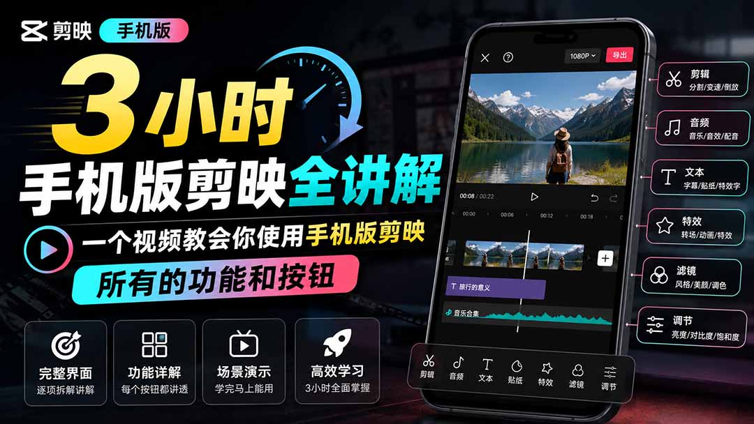 3小时手机版剪映全讲解，一个视频教会你使用手机版剪映，所有的功能和按钮-云途创业网