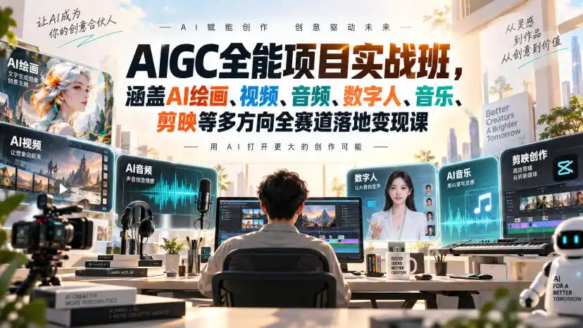 AIGC全能项目实战班，涵盖AI绘画、视频、音频、数字人、音乐、剪映等多方向全赛道落地变现课-云途创业网