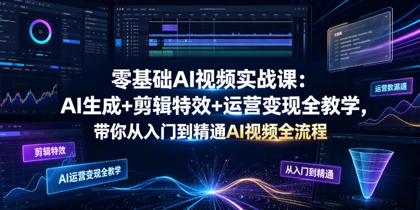 零基础AI视频实战课：AI生成+剪辑特效+运营变现全教学，带你从入门到精通AI视频全流程-云途创业网