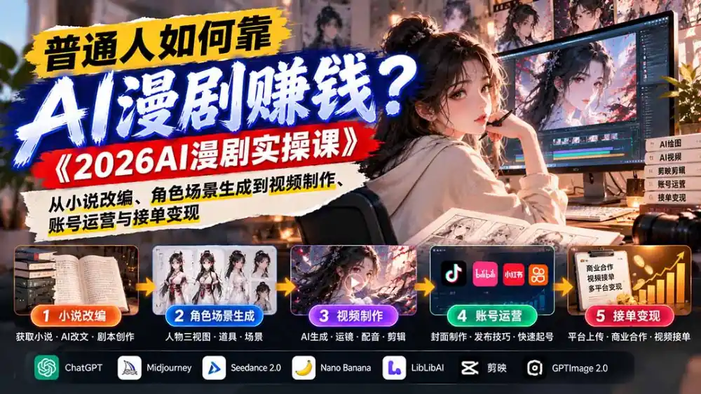 普通人如何靠AI漫剧赚钱？《2026AI漫剧实操课》从小说改编、角色场景生成到视频制作、账号运营与接单变现-云途创业网