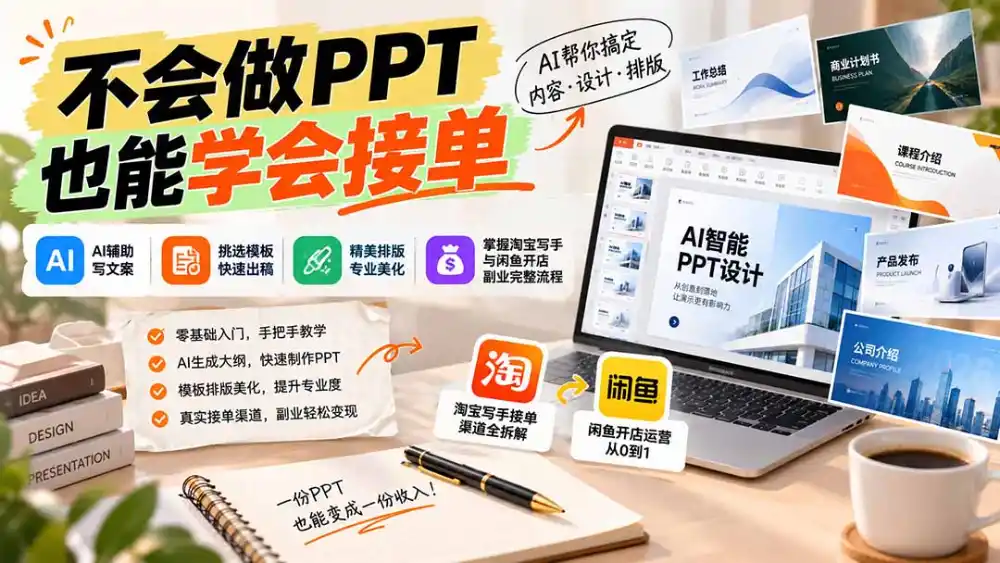 不会做PPT也能学会接单：AI辅助写文案、挑模板、做排版，掌握淘宝写手与闲鱼开店副业完整流程-云途创业网