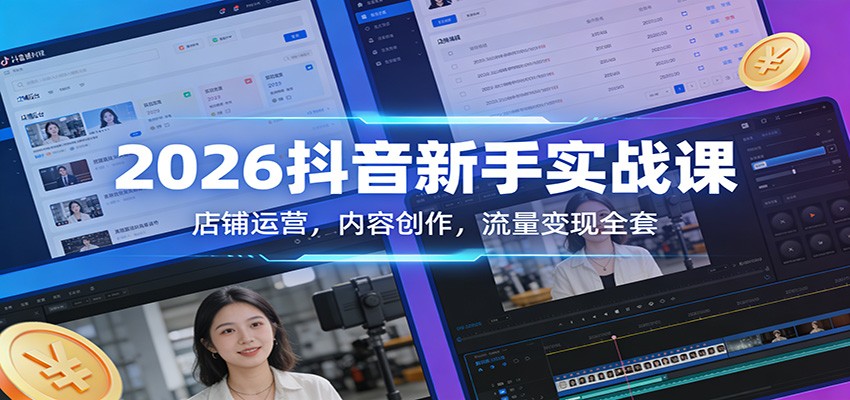 2026抖音新手实战课:店铺运营,内容创作,流量变现全套-云途创业网