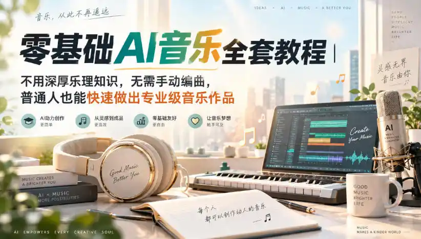零基础AI音乐全套教程|不用深厚乐理知识,无需手动编曲,普通人也能快速做出专业级音乐作品-云途创业网