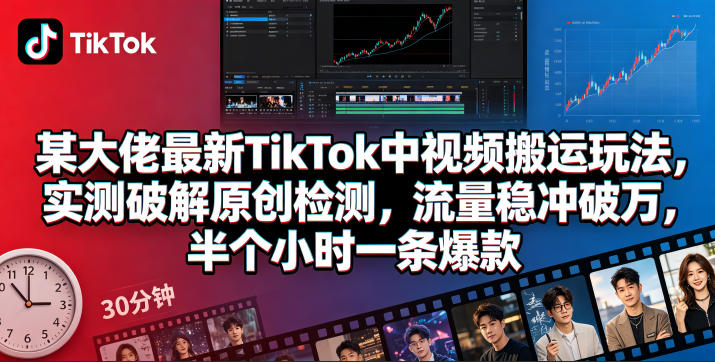 某大佬最新TikTok中视频搬运玩法,实测破解原创检测,流量稳冲破万,半个小时一条爆款-云途创业网