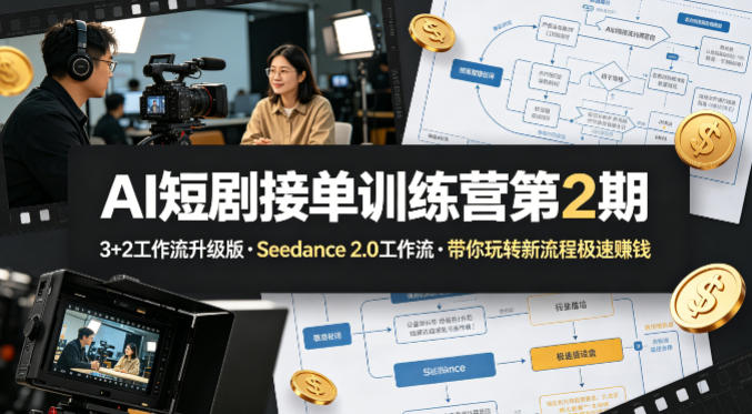 AI短剧接单训练营第2期,3+2工作流升级版,Seedance 2.0工作流,带你玩转新流程极速賺钱-云途创业网