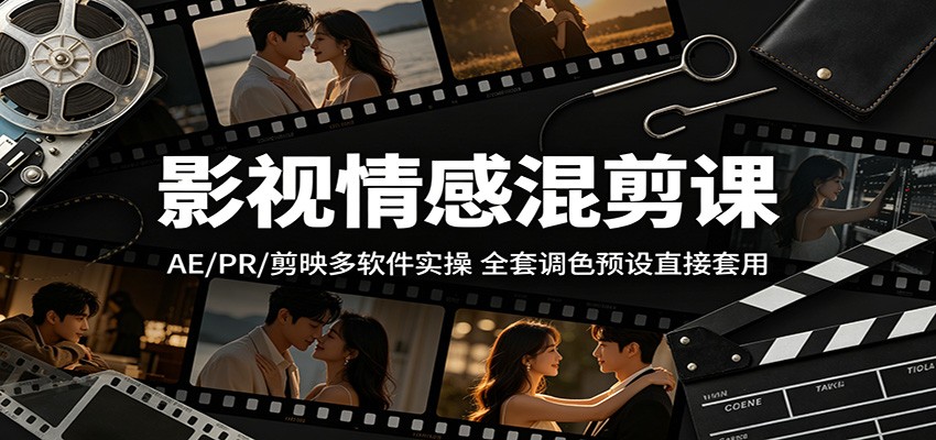 影视情感混剪课：AE/PR/剪映多软件实操，全套调色预设直接套用-云途创业网
