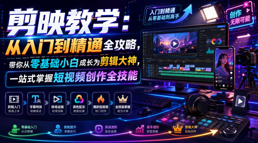 剪映教学:从入门到精通全攻略,带你从零基础小白成长为剪辑大神,一站式掌握短视频创作全技能-云途创业网