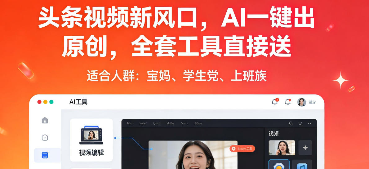 头条视频新风口,AI一键出原创,全套工具直接送,人人可做,有手就行【揭秘】-云途创业网