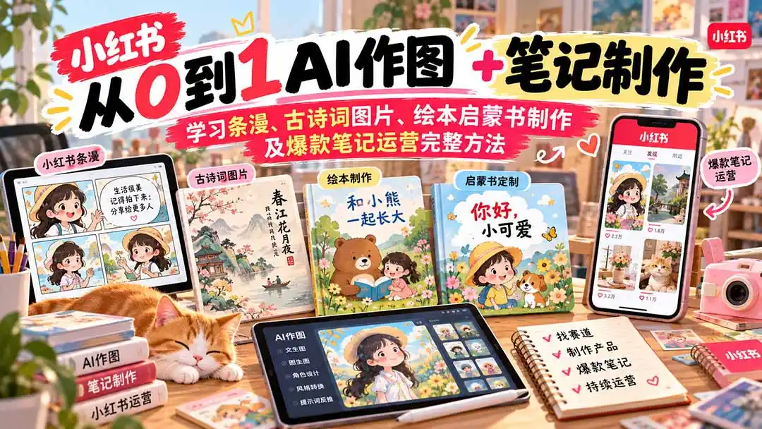 2026小红书AI内容创作从0到1-更新1009：学习条漫、古诗词图片、绘本启蒙书制作及爆款笔记运营完整方法-云途创业网