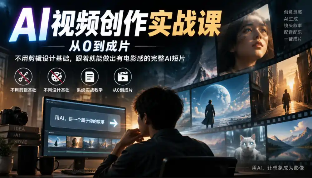 AI视频创作实战课，从0到成片，不用剪辑设计基础，跟着就能做出有电影感的完整AI短片-云途创业网