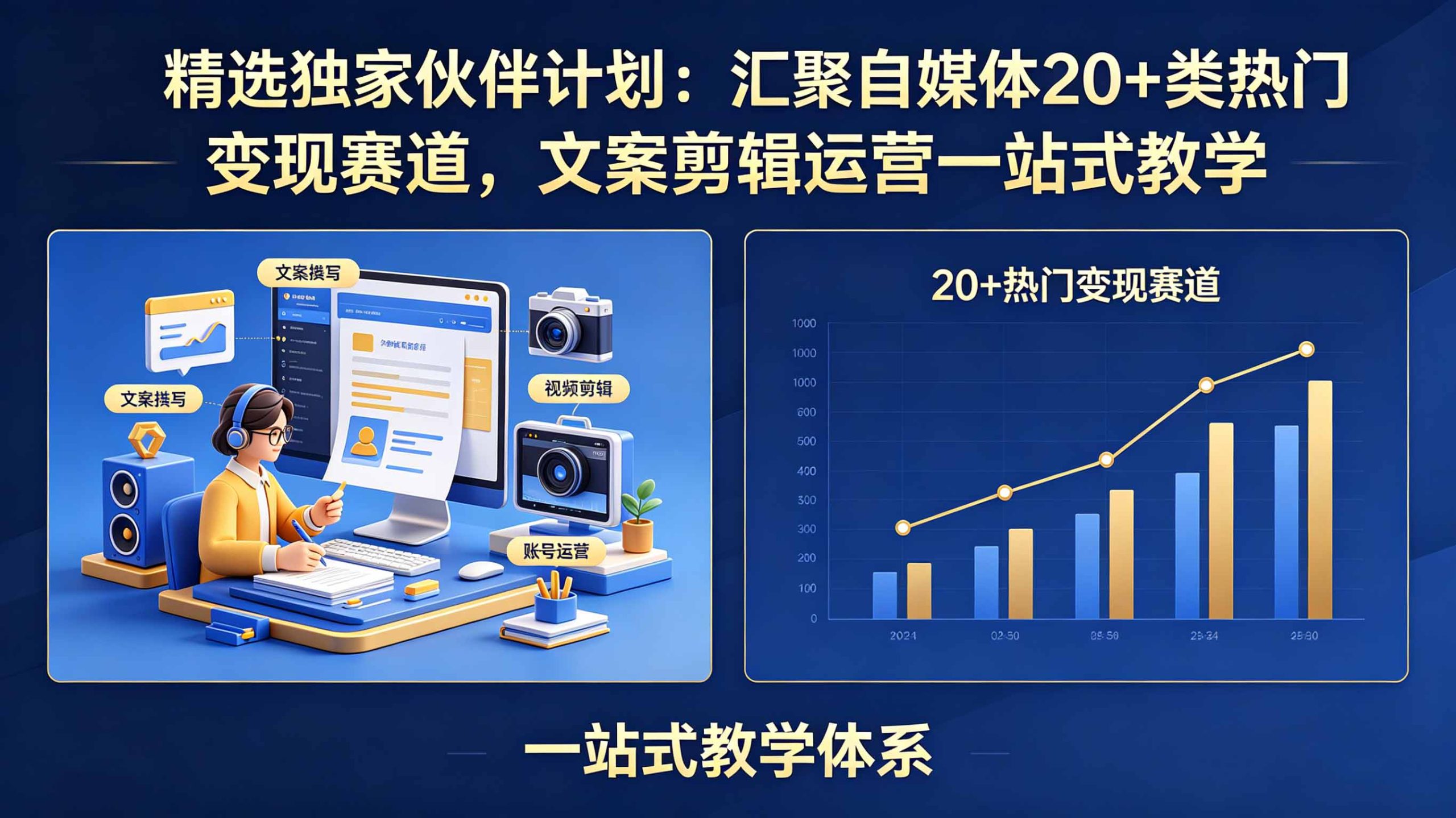 精选独家伙伴计划：汇聚自媒体20+类热门变现赛道，文案剪辑运营一站式教学-云途创业网