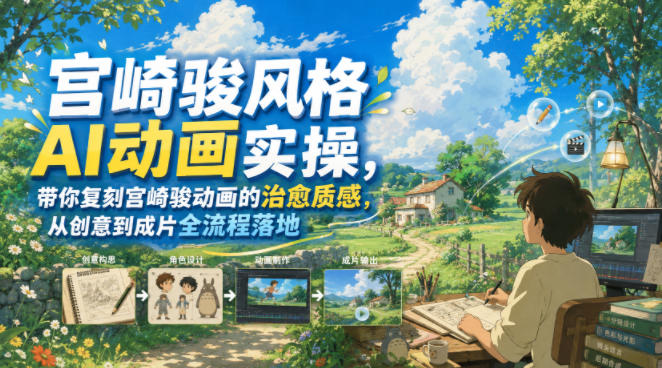宫崎骏风格AI动画实操，带你复刻宫崎骏动画的治愈质感，从创意到成片全流程落地-云途创业网