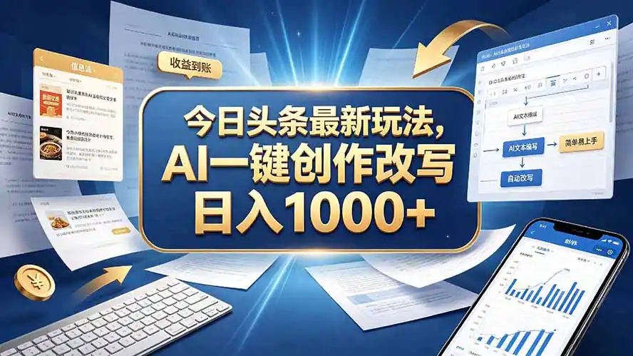今日头条最新玩法，AI 一键创作改写，简单易上手，轻松日入 1000 +-云途创业网