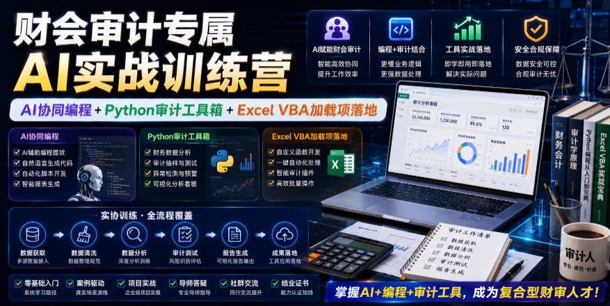 财会审计专属AI实战训练营|AI协同编程+Python审计工具箱+Excel VBA加载项落地(更新0710)-云途创业网