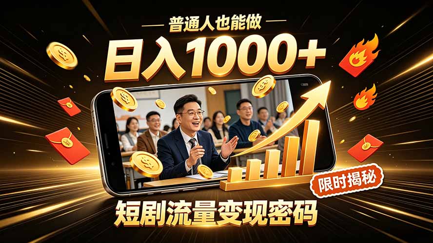 一部手机做短剧分发,不用真人出镜、不用拍摄剧本,快手流量变现日赚千元-云途创业网