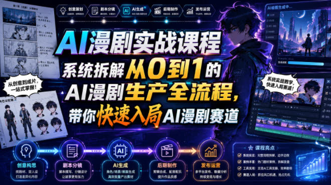AI漫剧实战课程,系统拆解从0到1的AI漫剧生产全流程,带你快速入局AI漫剧赛道-云途创业网