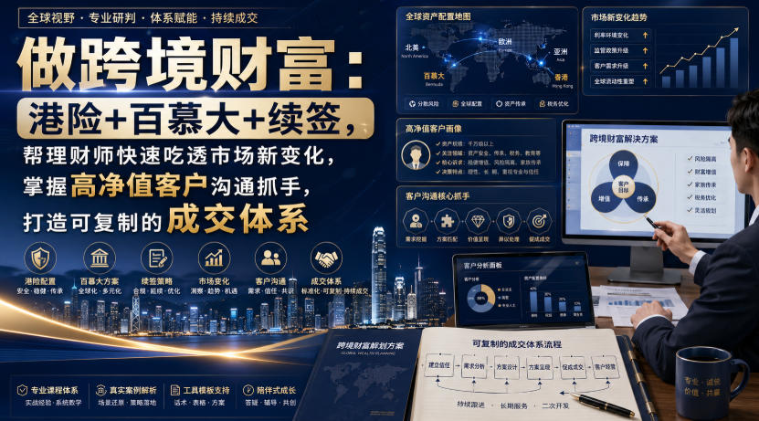 做跨境财富:港险+百慕大+续签,帮理财师快速吃透市场新变化,掌握高净值客户沟通抓手,打造可复制的成交体系-云途创业网