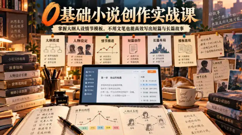0基础小说创作实战课｜掌握大纲人设情节模板，不用文笔也能高效写出短篇与长篇故事-云途创业网